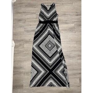 APT 9 Black White Maxi Dress Small Sleeveless Boho Geometric Print Keyhole